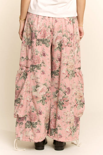 Davi & Dani Floral Print Wide Leg Pants in Pink