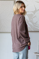 7th Ray Color Block Mixed Fabric and Print Top in Brown