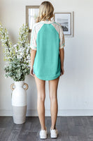 7th Ray Contrasting Mixed Fabric Top in Turquoise