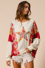 Load image into Gallery viewer, BiBi Mix n Match Knit and Print Top with Star Patch on Front in Oatmeal/Rust
