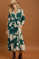 Umgee Floral Tiered Maxi Dress in Teal