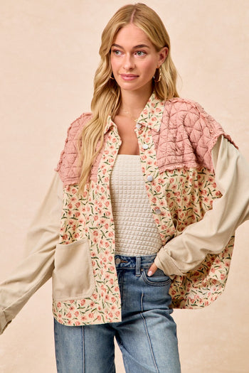 BiBi Mix N Match Shacket in Blush Combo