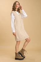 Umgee Maeve Cable V-Neck Sweater Dress in Latte