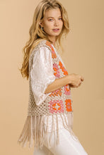 Load image into Gallery viewer, Umgee V-Neck Color Block Button Detail Crochet Vest in Oatmeal
