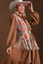 Load image into Gallery viewer, Umgee V-Neck Color Block Button Detail Crochet Vest in Oatmeal
