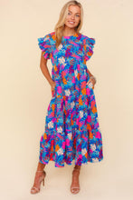 Load image into Gallery viewer, Haptics Tropical Floral Print Tiered Maxi Dress in Blue/Fuchsia/Orange
