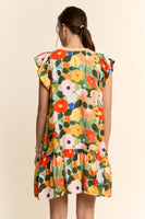 Davi & Dani Ruffle Sleeve Floral Dress in Orange