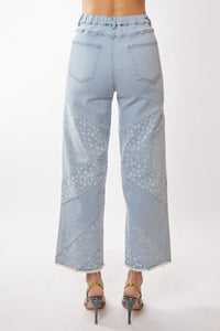Davi & Dani Denim Pants with Paisley and Ditzy Floral Print in