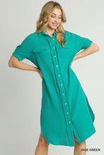 Load image into Gallery viewer, Umgee Gauze Midi Dress with Pocket Details and Frayed Trim in Jade Green
