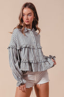 So Me Variegated Stripe Reversible Flowy Boho Top in Denim