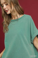 Umgee Mineral Wash Oversized Rolled Sleeve Tee in Sage Mint