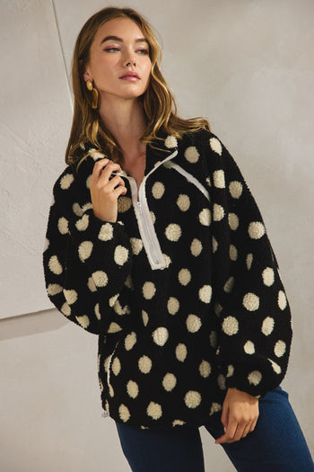 LovLov Fleece Polka Dot Jacket in Black