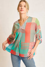 Load image into Gallery viewer, Umgee Mixed Print 3/4 Long Sleeve Top in Coral/Mint
