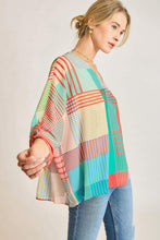 Load image into Gallery viewer, Umgee Mixed Print 3/4 Long Sleeve Top in Coral/Mint
