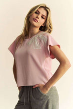 Load image into Gallery viewer, Davi &amp; Dani Top with Bead Embellished Ribbon Patch in Blush Pink
