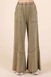 Mittoshop Mineral Washed Wide Leg Pants in Olive