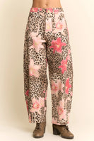 Davi & Dani Leopard and Floral Print Pants in Leopard Floral