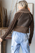 Load image into Gallery viewer, Oli &amp; Hali Faux Fur and Leather CROPPED Jacket with Cable Knit Sweater Sleeves in Chocolate
