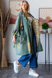 Oli & Hali OVERSIZED Flower Patched Open Front Cardigan in Sage