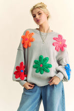 Load image into Gallery viewer, Davi &amp; Dani 3D Floral Patched Sweater in Silver
