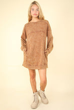 Load image into Gallery viewer, Very J OVERSIZED Mineral Washed Sweatshirt Mini Dress in Camel
