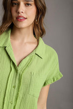 Load image into Gallery viewer, Umgee Short Sleeve Collared Button Up Top with Frayed Hem in Melon

