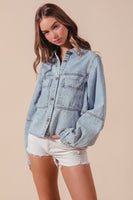 So Me Vintage Acid Washed Button Down Top in Denim