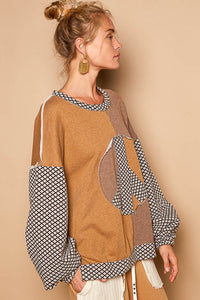 POL Color Block Peace Sign Patch Front Top in Brown/Wood