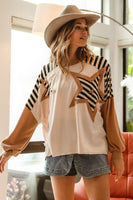 BiBi Star Patched Mixed Print Top in Oatmeal