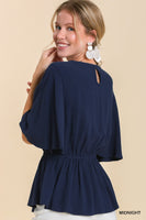 Umgee Linen Blend Top with Flower Embroidery in Midnight