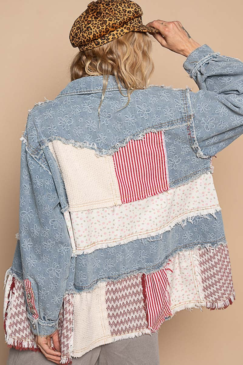 POL OVERSIZED Mixed Fabric Jacket in Denim – June Adel