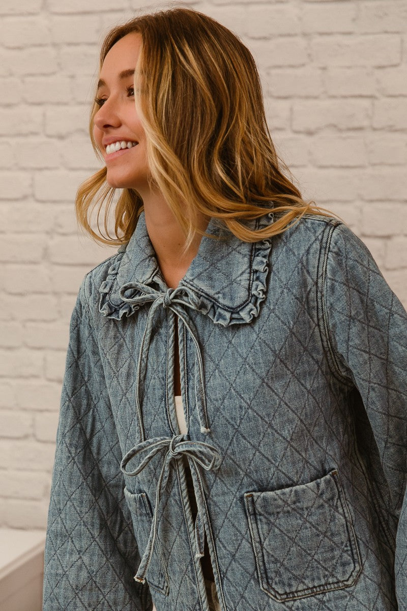 BiBi Open Front Quilted Jacket in Denim – June Adel