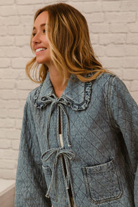 BiBi Open Front Quilted Jacket in Denim