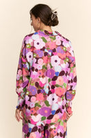 Davi & Dani Floral Print Button Down Top in Berry Pink