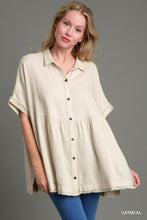 Load image into Gallery viewer, Umgee Linen Blend Collared Button Up Tiered Top in Oatmeal
