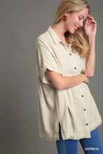 Load image into Gallery viewer, Umgee Linen Blend Collared Button Up Tiered Top in Oatmeal
