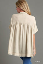 Load image into Gallery viewer, Umgee Linen Blend Collared Button Up Tiered Top in Oatmeal

