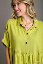 Load image into Gallery viewer, Umgee Linen Blend Collared Button Up Tiered Top in Lime Green
