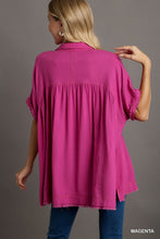 Load image into Gallery viewer, Umgee Linen Blend Collared Button Up Tiered Top in Magenta
