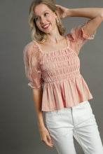 Load image into Gallery viewer, Umgee Woven Fabric 3D Floral Lace Top &amp; Smocking Chest Detail in Blush
