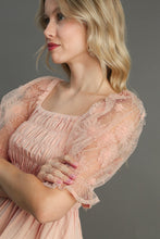 Load image into Gallery viewer, Umgee Woven Fabric 3D Floral Lace Top &amp; Smocking Chest Detail in Blush
