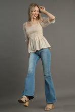 Load image into Gallery viewer, Umgee Woven Fabric 3D Floral Lace Top &amp; Smocking Chest Detail in Cream
