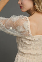 Load image into Gallery viewer, Umgee Woven Fabric 3D Floral Lace Top &amp; Smocking Chest Detail in Cream
