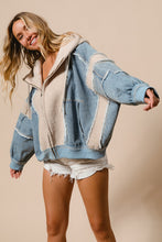 Load image into Gallery viewer, BiBi OVERSIZED Washed Denim and Fleece Mixed Jacket in Denim/Oatmeal
