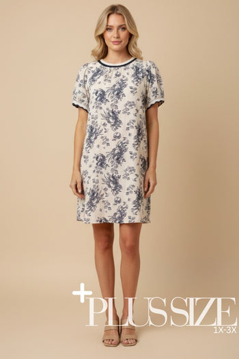 J.nna Floral Print Mini Dress in Navy