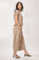 Davi & Dani Solid Color Top and Pants Set in Sand