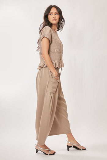 Davi & Dani Solid Color Top and Pants Set in Sand