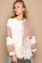 Load image into Gallery viewer, POL OVERSIZED Thermal and Woven Knit Top with Crochet Patch Details in Cream Multi
