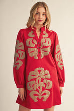 Load image into Gallery viewer, Jodifl Embroidered Faux Leather Applique Dress in Red
