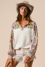 Load image into Gallery viewer, BiBi Mixed Print and Textured Knit Top in Ivory
